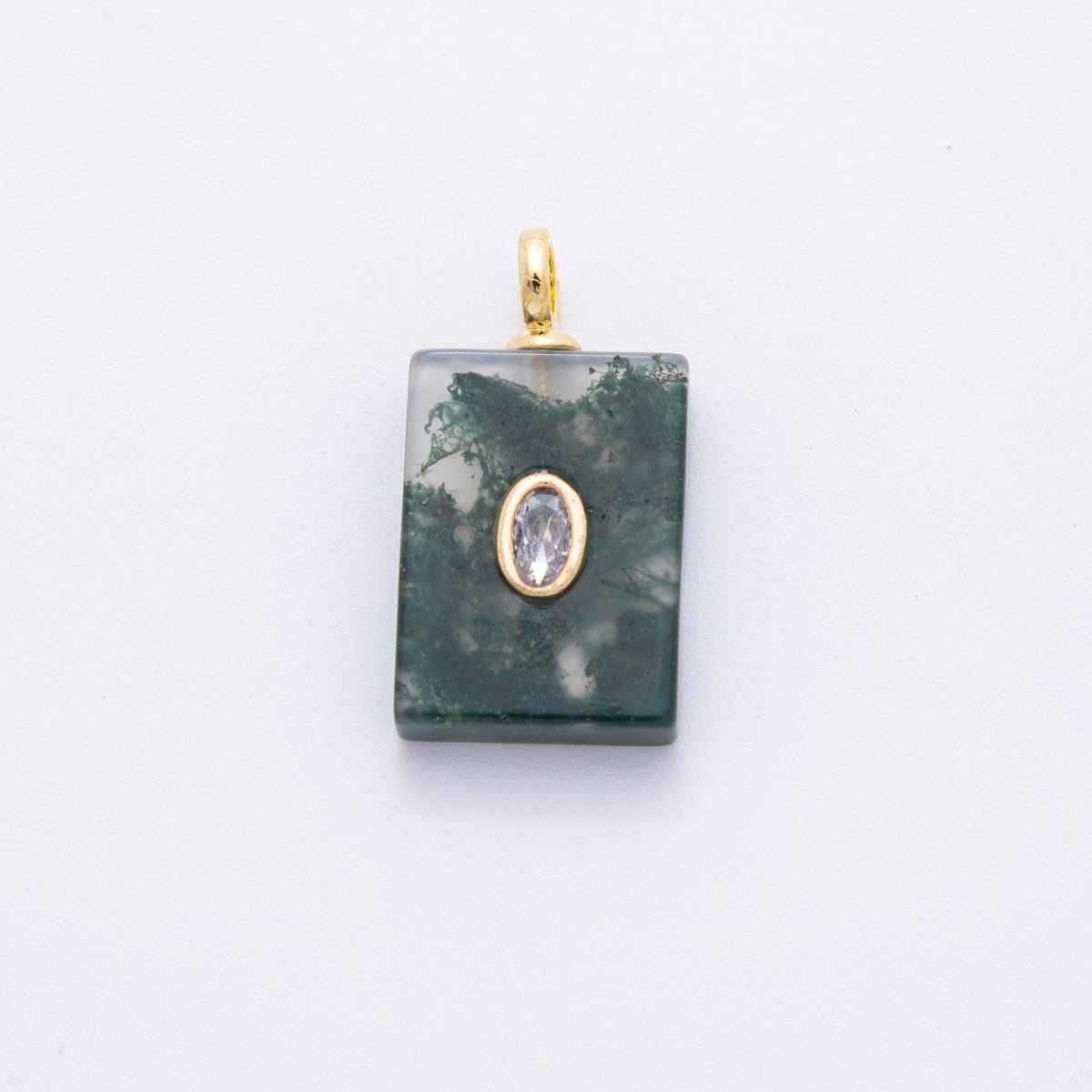 18K Gold Filled 24.5mm Red, Clear, Pink CZ Moss Agate Rectangle Tag Pendant | N839 N853 - DLUXCA