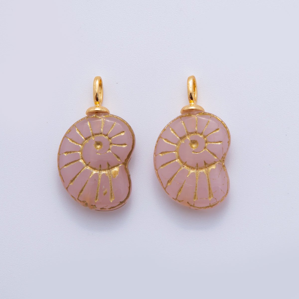 18K Gold Filled 24mm Baby Pink Enamel Sea Shell Charm | AF292 - DLUXCA