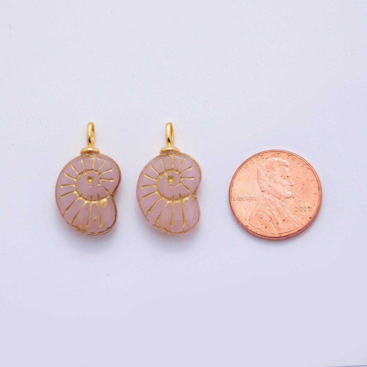 18K Gold Filled 24mm Baby Pink Enamel Sea Shell Charm | AF292 - DLUXCA
