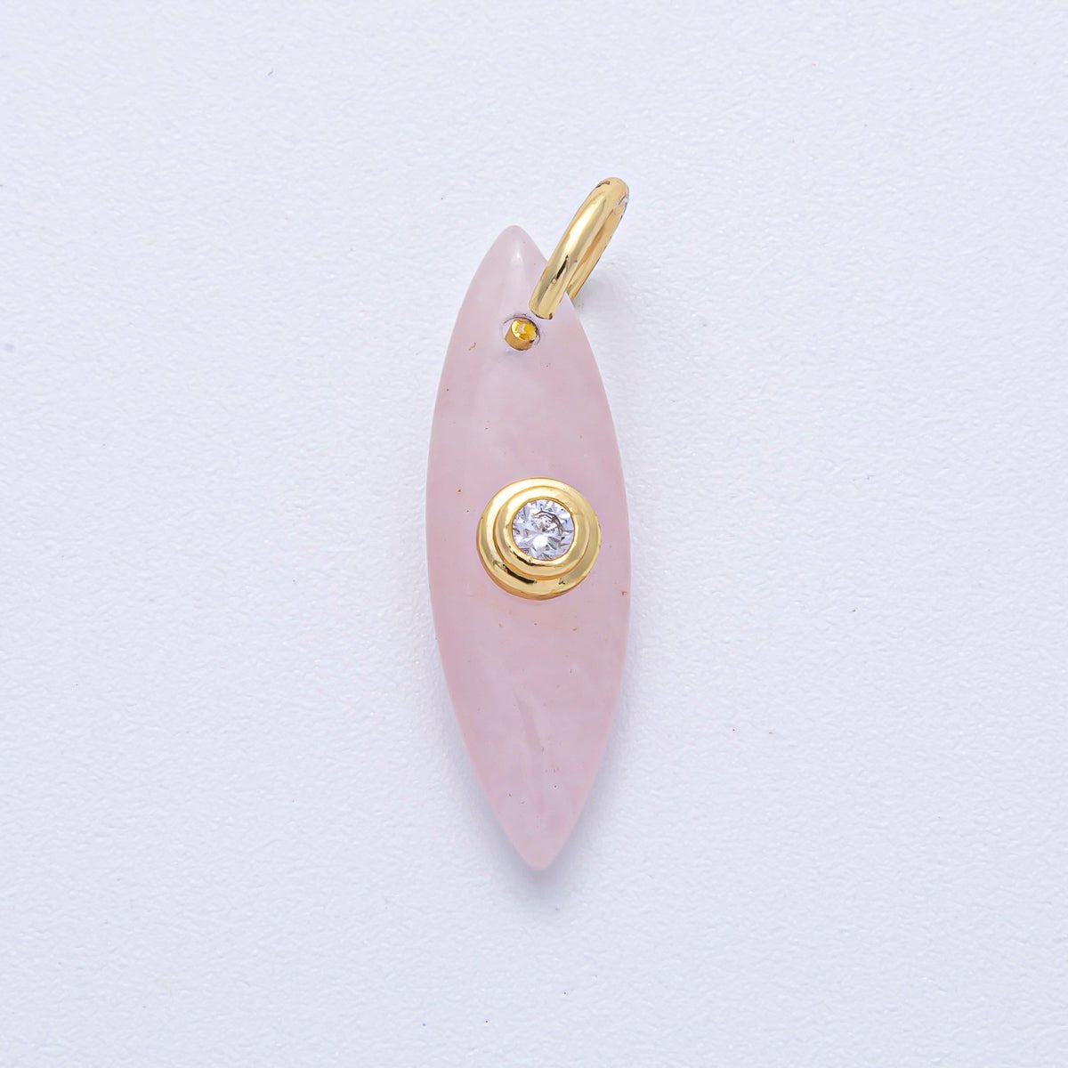 18K Gold Filled 24mm Clear CZ Embedded Tiger Eye, Rose Quartz, Turquoise, Amazonite Gemstone Navette Charm | AK127 AK128 - DLUXCA