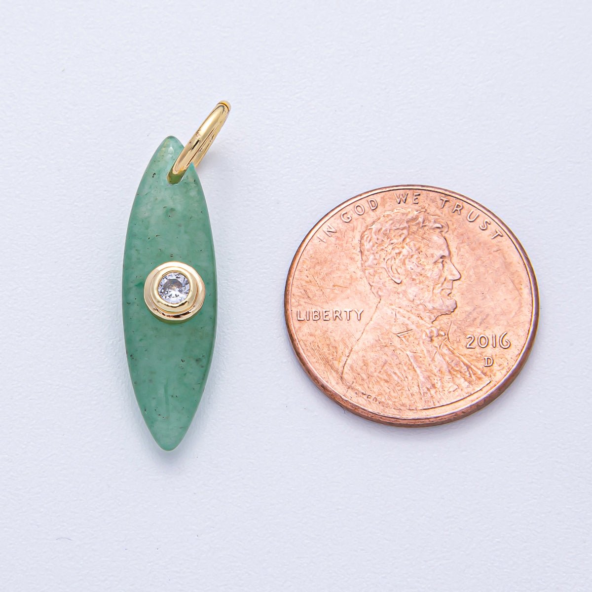 18K Gold Filled 24mm Clear CZ Embedded Tiger Eye, Rose Quartz, Turquoise, Amazonite Gemstone Navette Charm | AK127 AK128 - DLUXCA