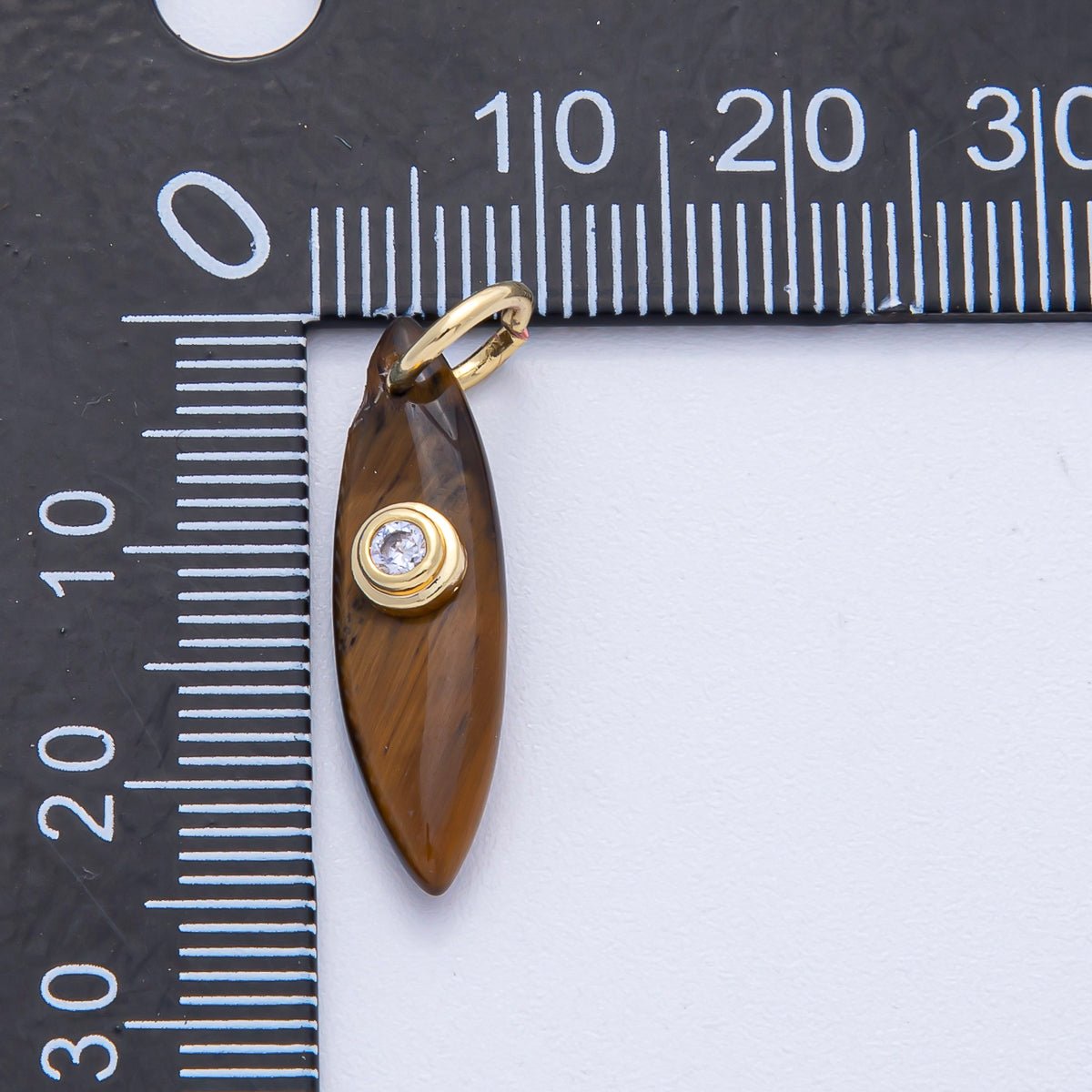 18K Gold Filled 24mm Clear CZ Embedded Tiger Eye, Rose Quartz, Turquoise, Amazonite Gemstone Navette Charm | AK127 AK128 - DLUXCA