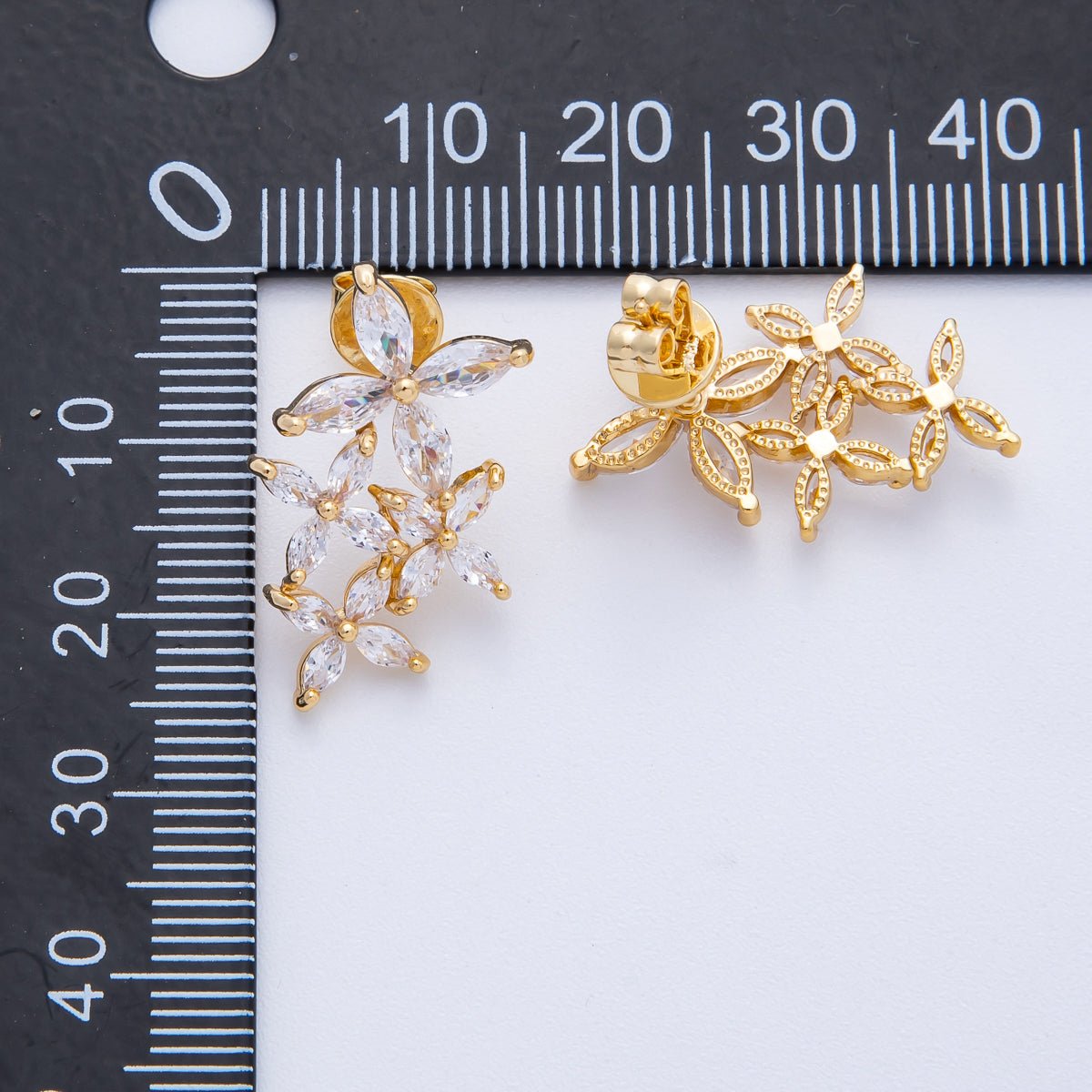 18K Gold Filled 24mm Clear CZ Flower Drop Stud Earrings | Earrings - 00123 - DLUXCA