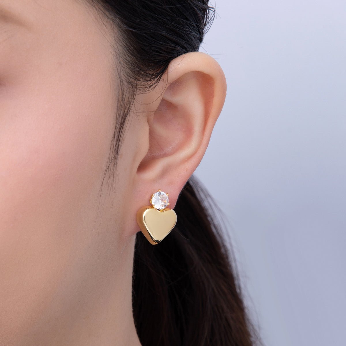 18K Gold Filled 24mm Clear CZ Heart Minimalist Stud Earrings | AD1653 - DLUXCA