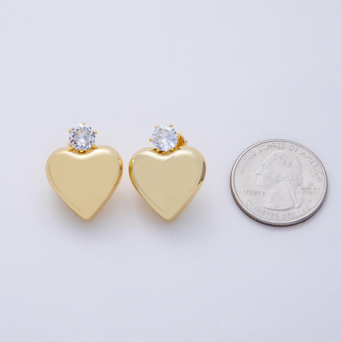 18K Gold Filled 24mm Clear CZ Heart Minimalist Stud Earrings | AD1653 - DLUXCA