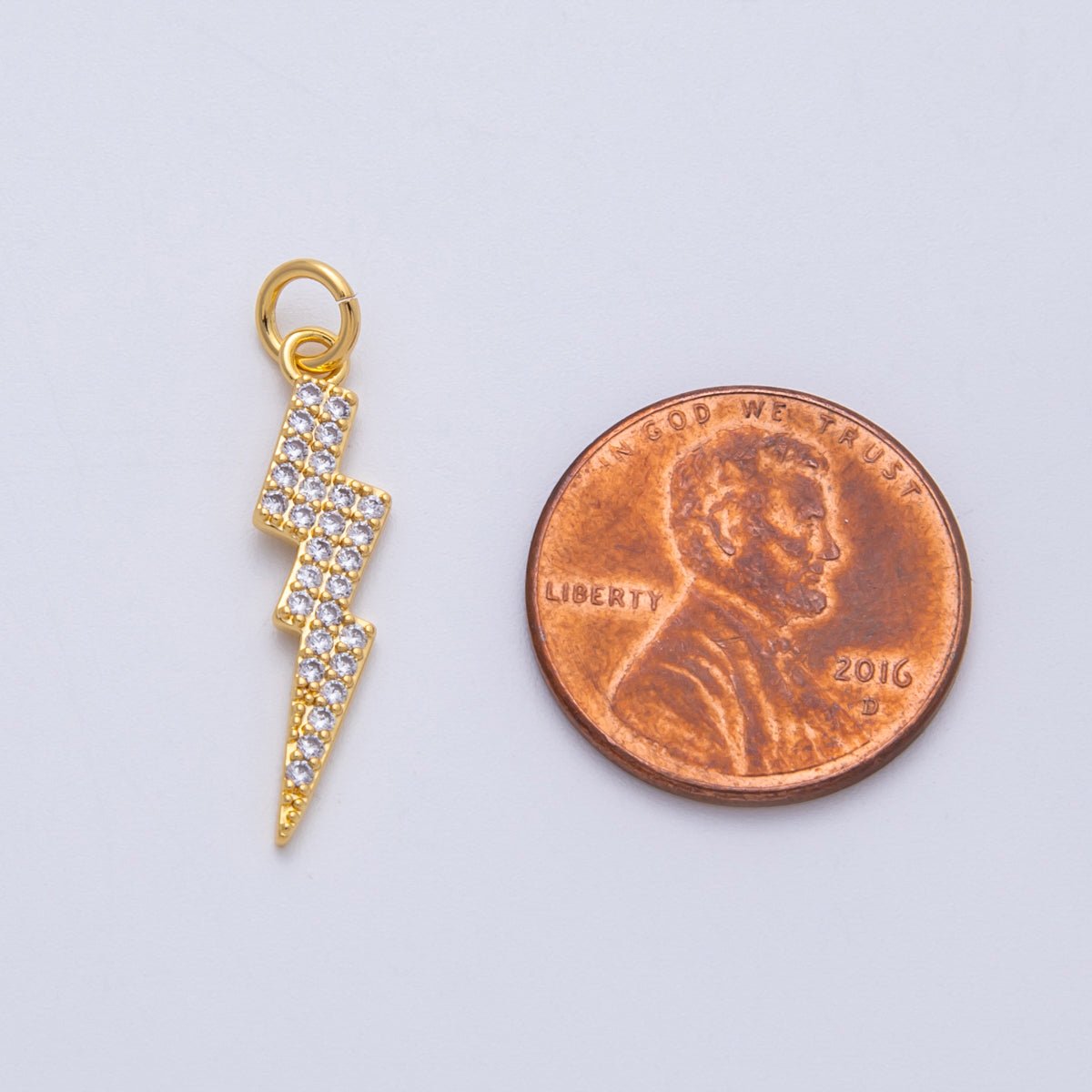 18K Gold Filled 24mm Clear Micro Paved CZ Lightning Bolt Thunder Charm | Charms - 00332 - DLUXCA