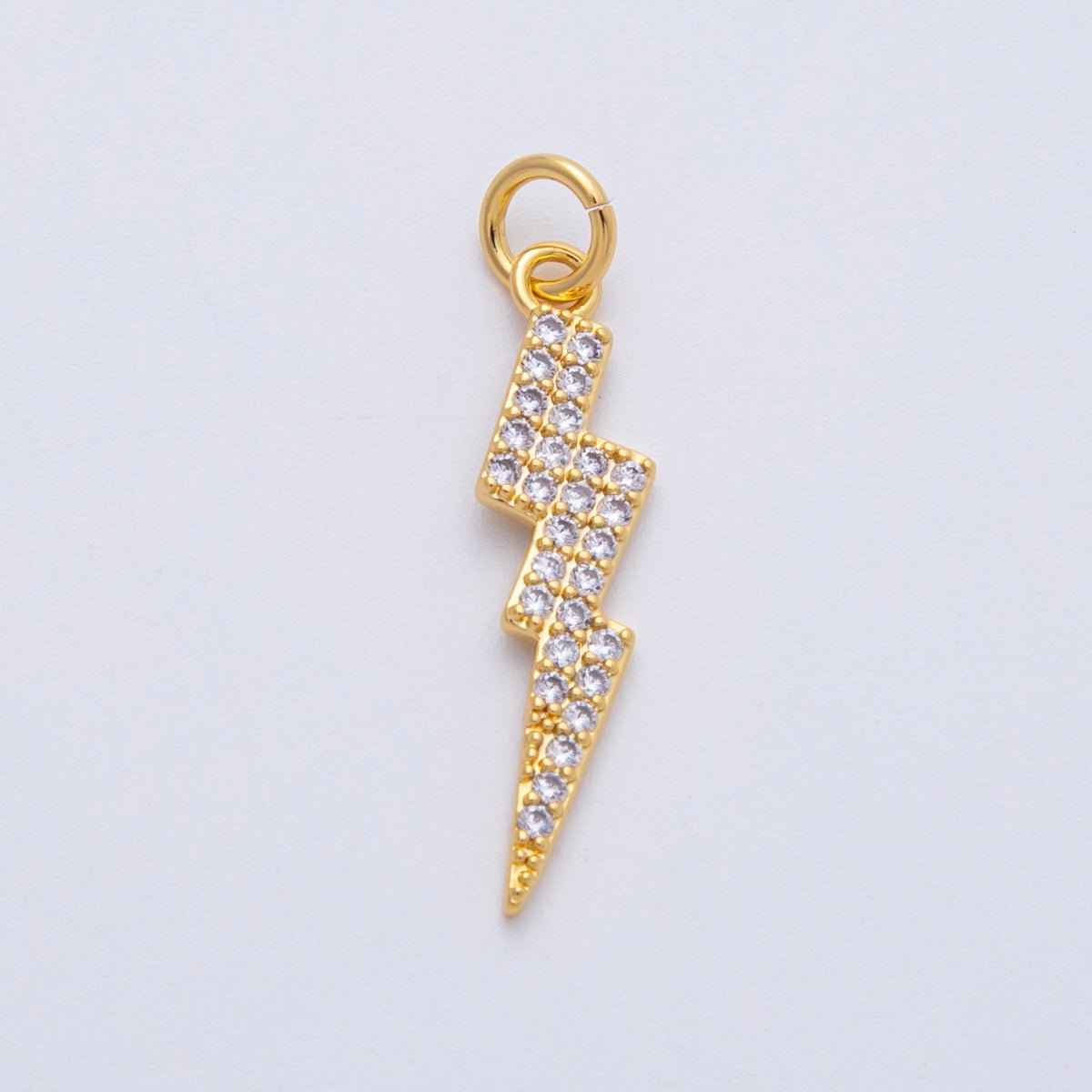 18K Gold Filled 24mm Clear Micro Paved CZ Lightning Bolt Thunder Charm | Charms - 00332 - DLUXCA