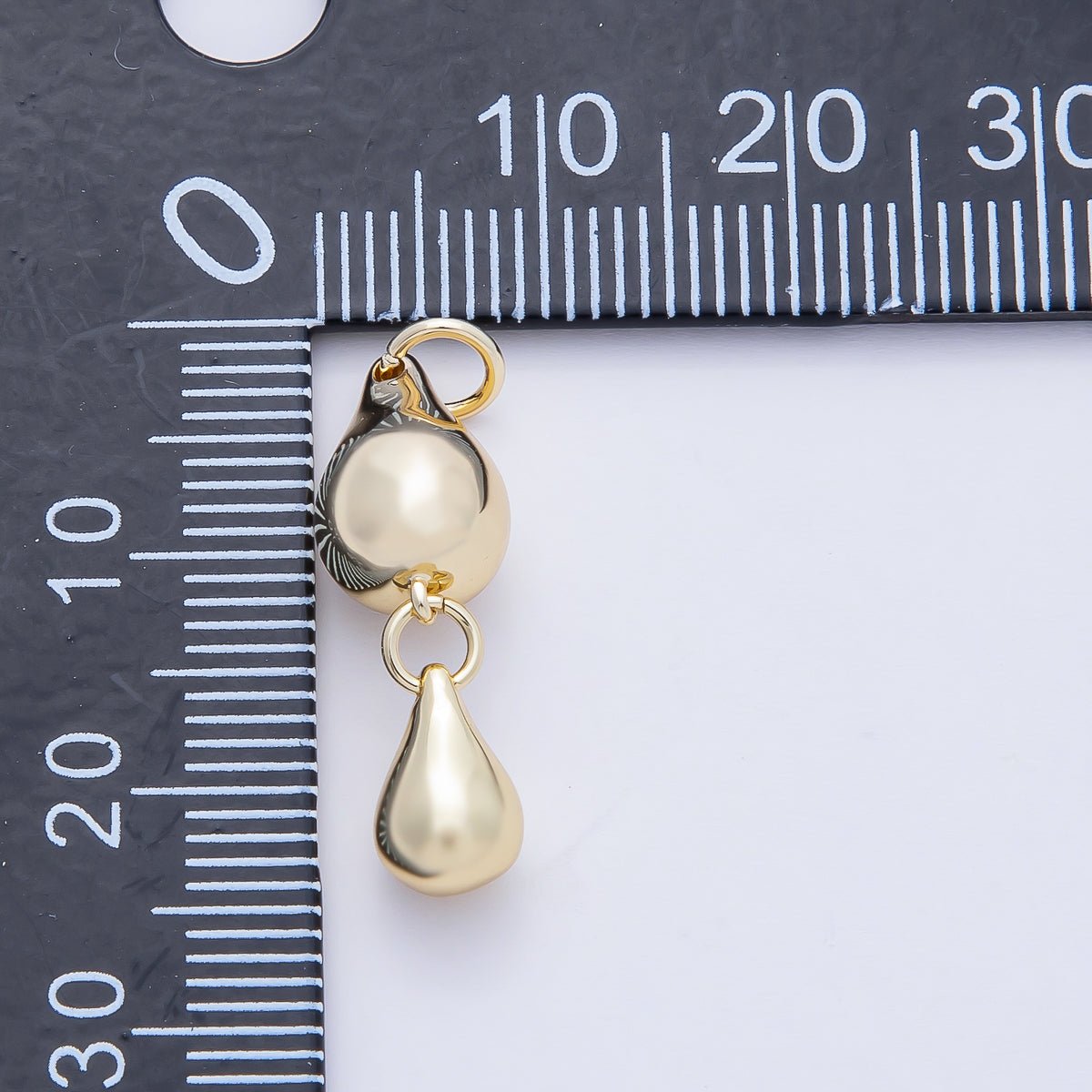 18K Gold Filled 24mm Double Teardrop Dangling Drop Charm in Gold & Silver | AF1432 - DLUXCA