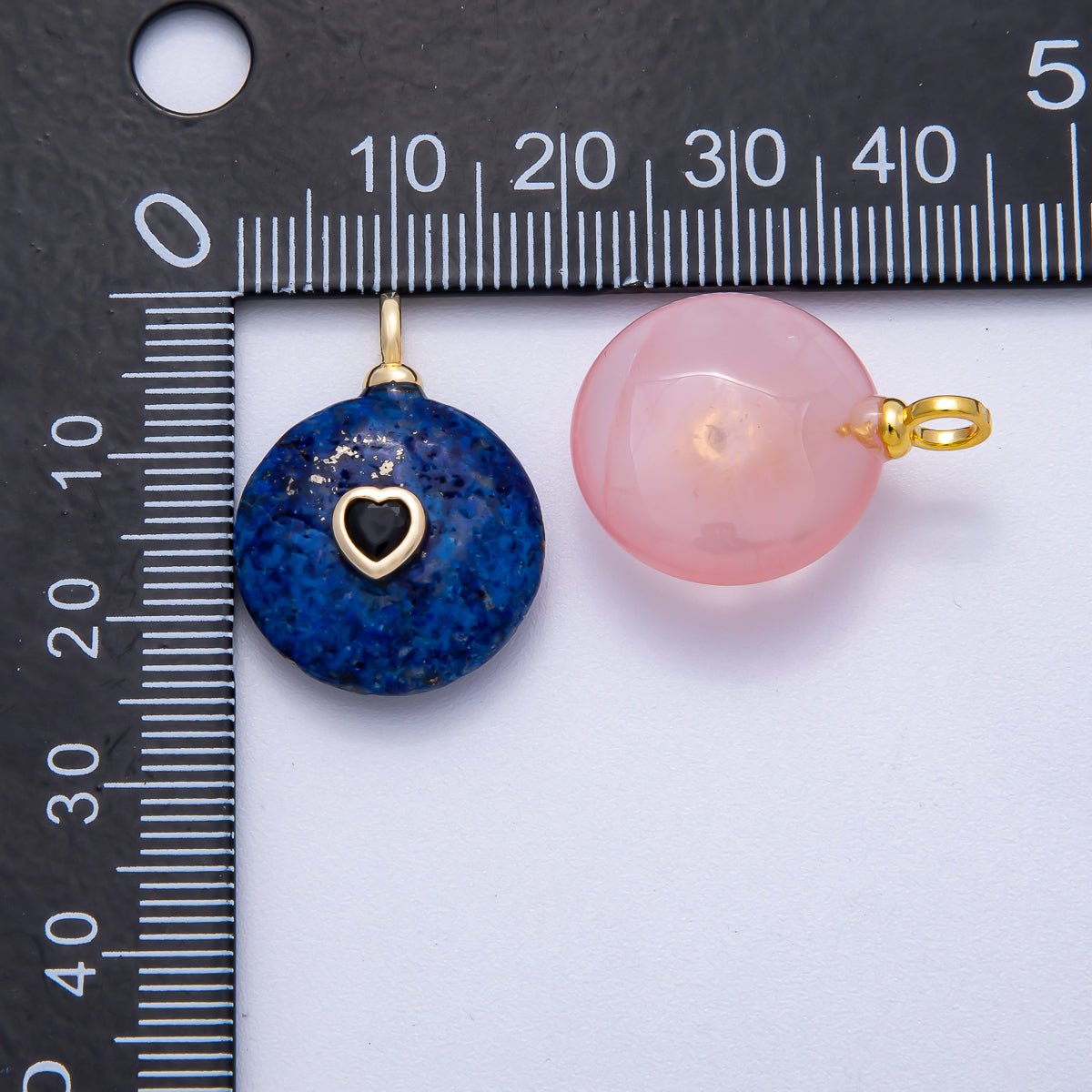 18K Gold Filled 24mm Heart CZ Embedded Natural Gemstone Round Pendant | Charms - 00533 ~ Charms - 00537 - DLUXCA