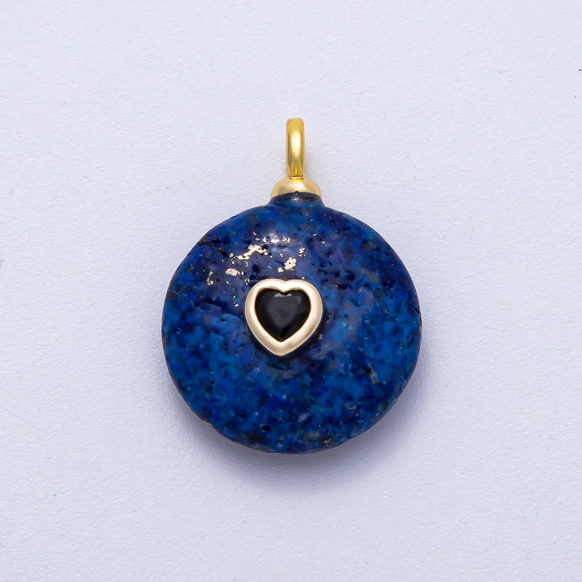 18K Gold Filled 24mm Heart CZ Embedded Natural Gemstone Round Pendant | Charms - 00533 ~ Charms - 00537 - DLUXCA
