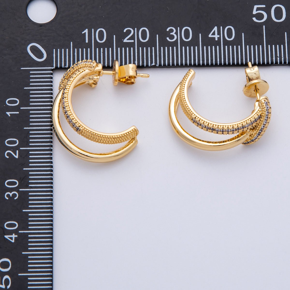18K Gold Filled 24mm Micro Paved CZ Knot C - Shaped Hoop Set | Earrings - 00193 - DLUXCA