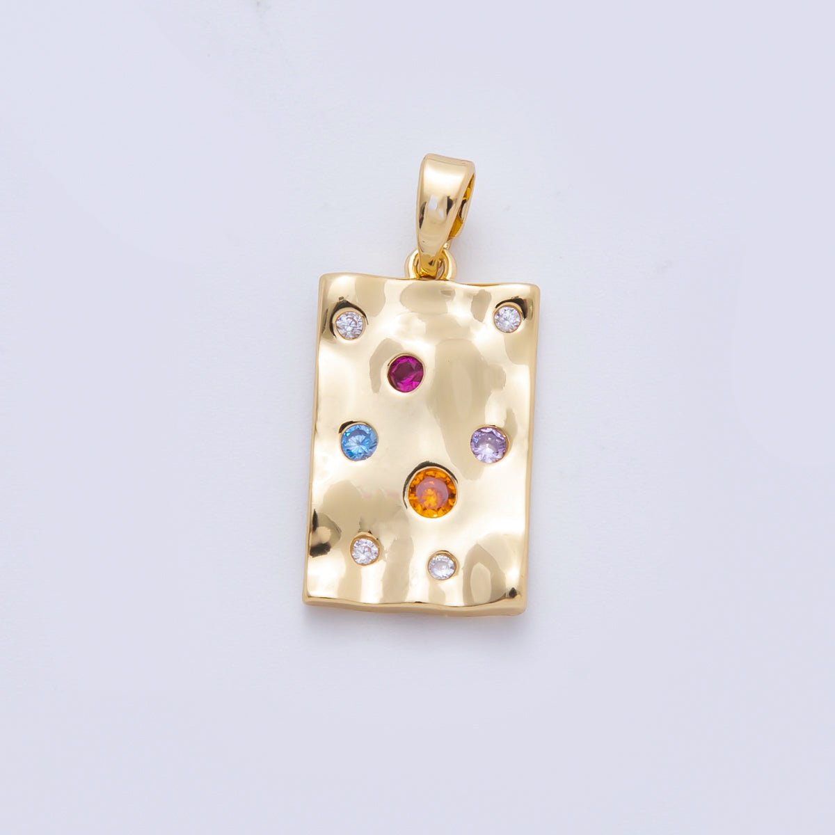18K Gold Filled 24mm Multicolor Round CZ Irregular Rectangular Tag Geometric Pendant | AF - A1104 - DLUXCA
