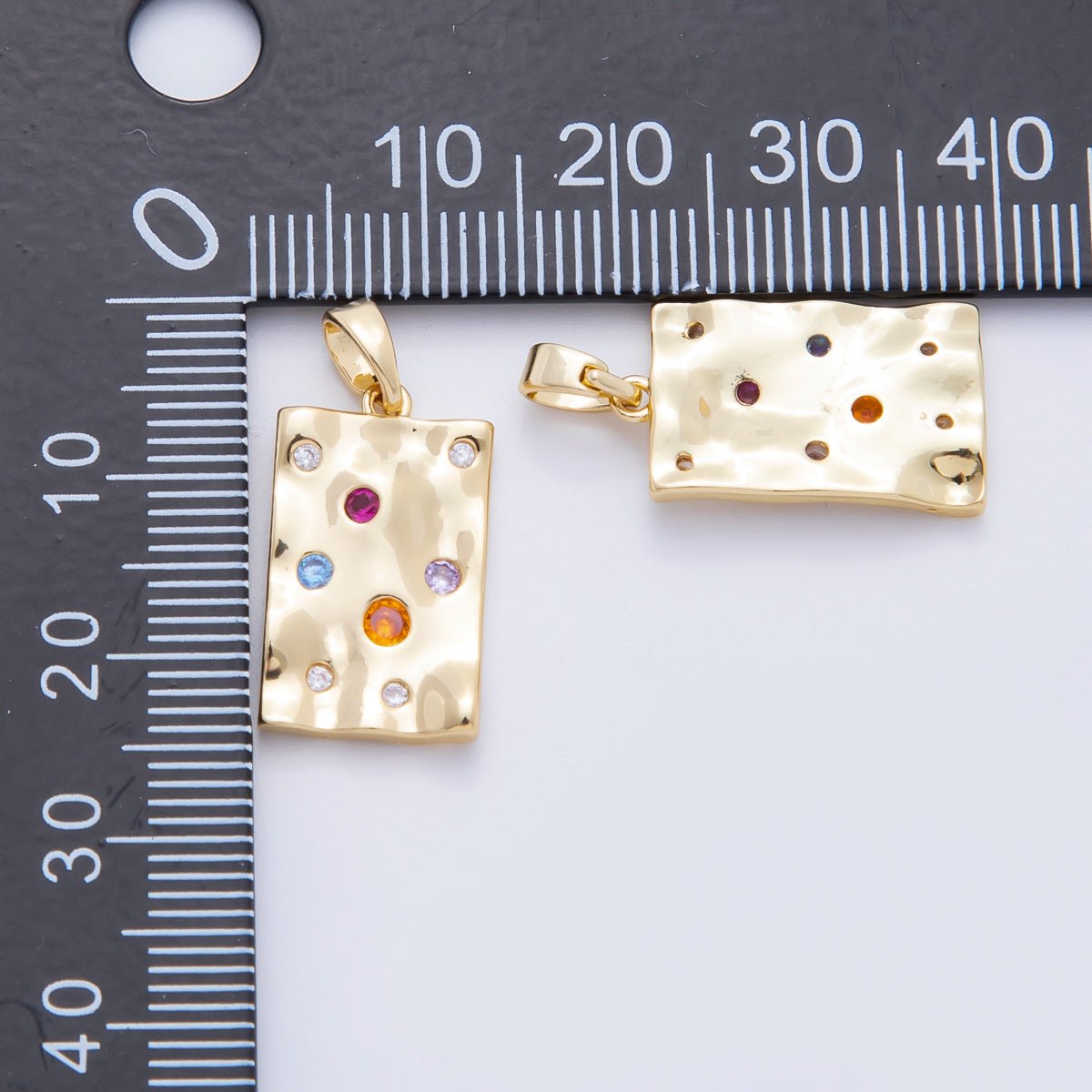 18K Gold Filled 24mm Multicolor Round CZ Irregular Rectangular Tag Geometric Pendant | AF - A1104 - DLUXCA