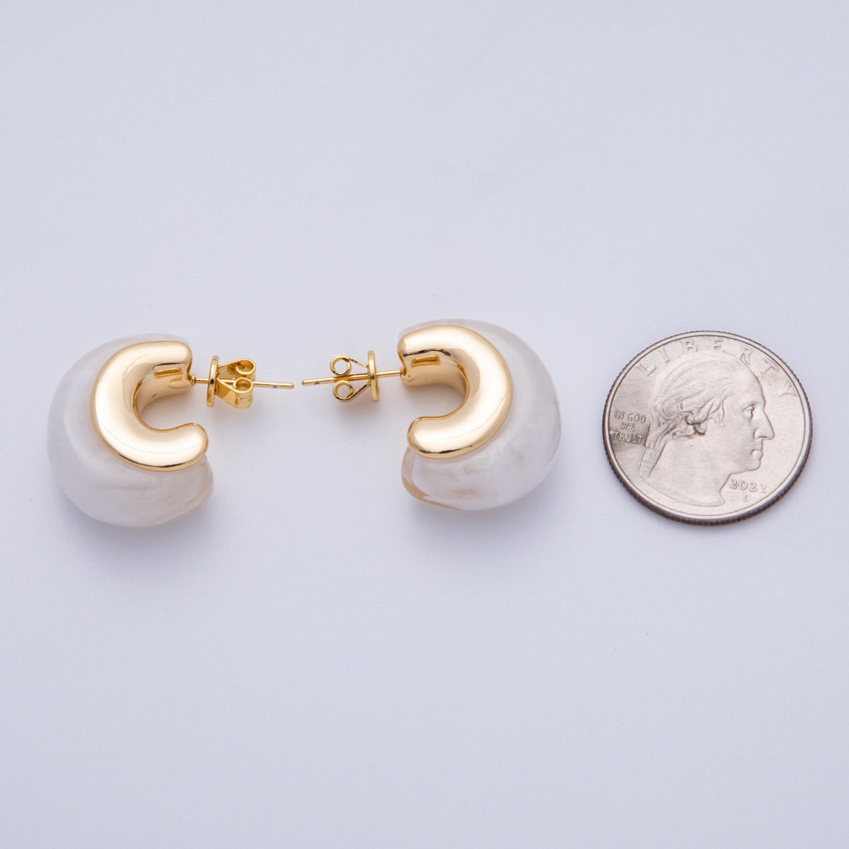 18K Gold Filled 24mm Resin C - Shaped Hoop Earrings | Earrings - 00287 ~ Earrings - 00292 - DLUXCA