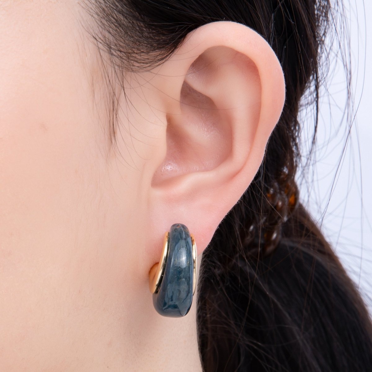 18K Gold Filled 24mm Resin C - Shaped Hoop Earrings | Earrings - 00287 ~ Earrings - 00292 - DLUXCA