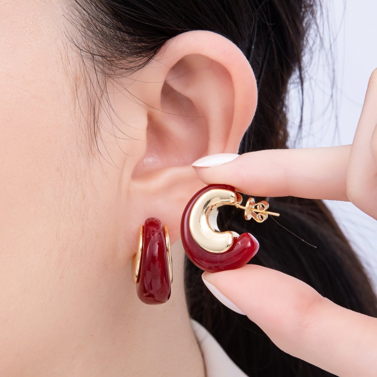 18K Gold Filled 24mm Resin C - Shaped Hoop Earrings | Earrings - 00287 ~ Earrings - 00292 - DLUXCA