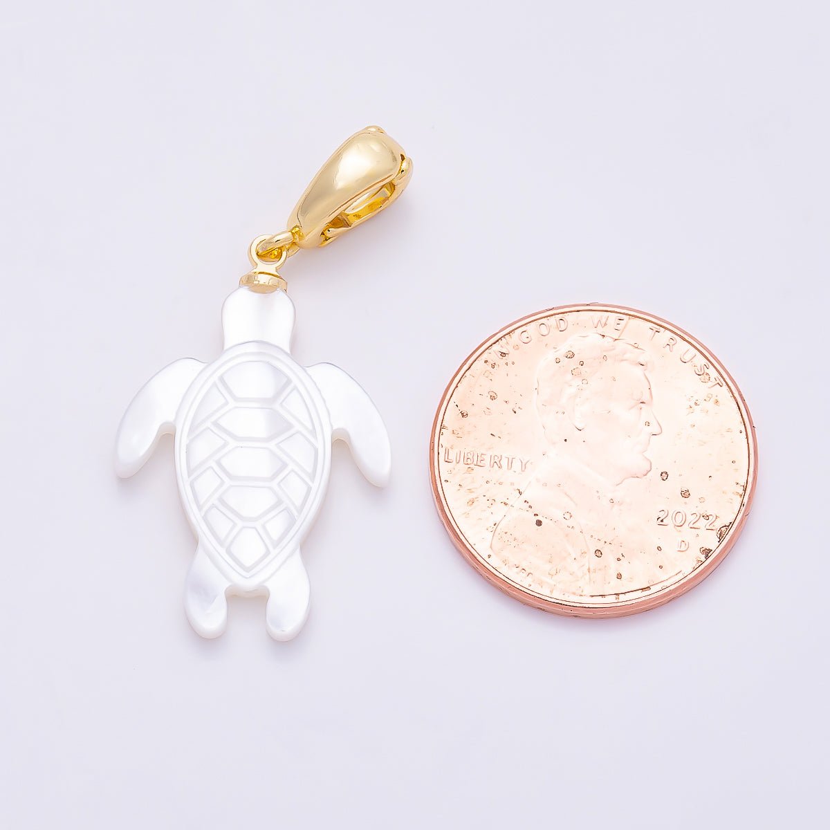 18K Gold Filled 24mm White Shell Pearl Tortoise Turtle Snap Latch Pendant | Charms-01321 - DLUXCA