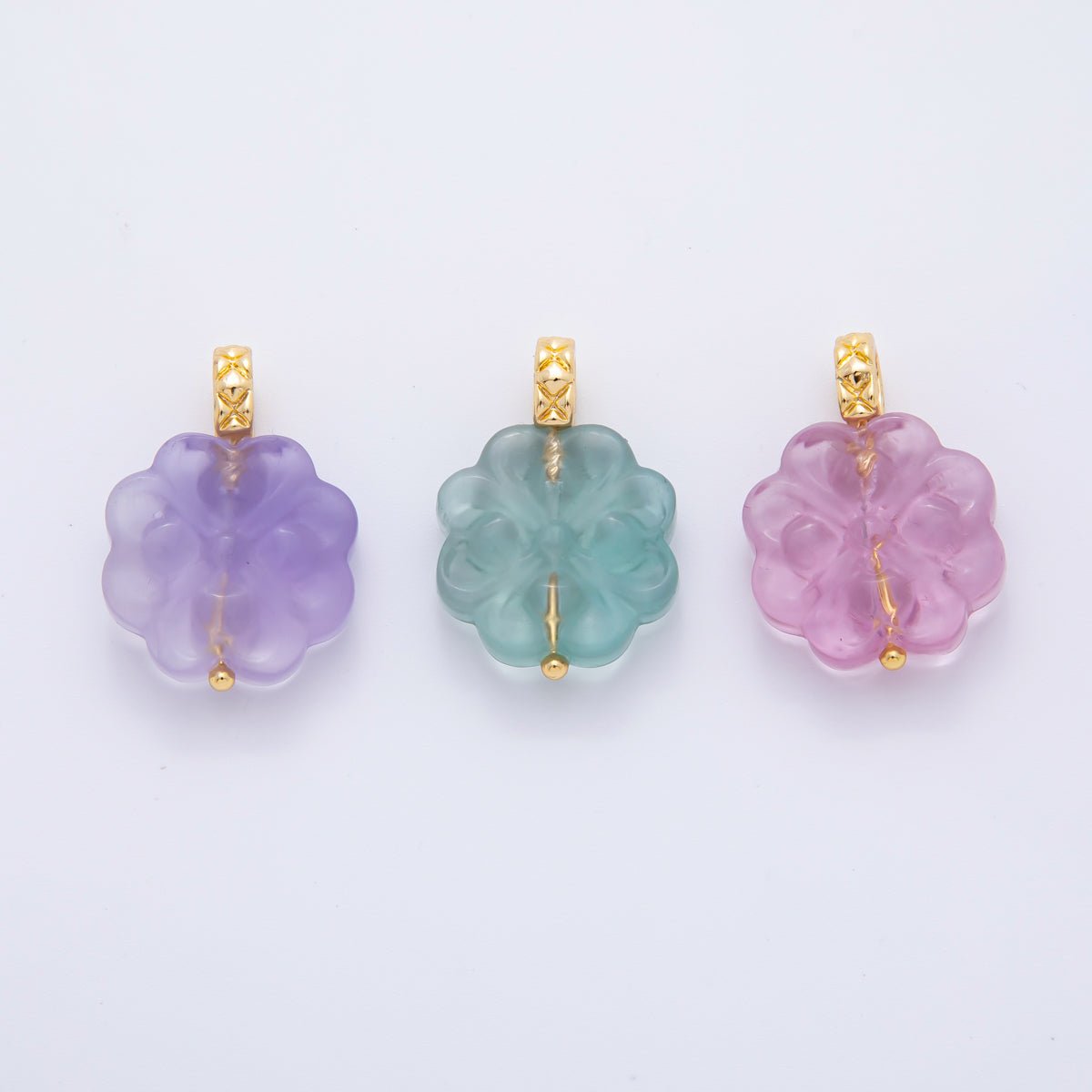 18K Gold Filled 25.5mm Natural Gemstone Fluorite Flower Ornament Charm | E071 E161 - DLUXCA