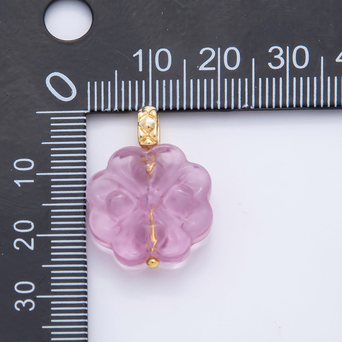 18K Gold Filled 25.5mm Natural Gemstone Fluorite Flower Ornament Charm | E071 E161 - DLUXCA