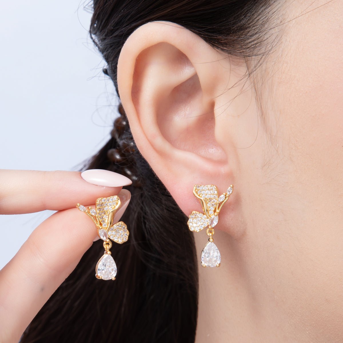 18K Gold Filled 25.8mm Clear CZ Micro Paved CZ Butterfly Stud Earrings Set | Earrings - 00129 - DLUXCA