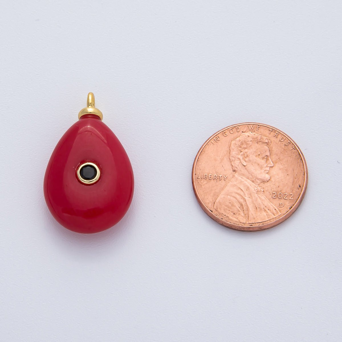 18K Gold Filled 25mm Black CZ Embedded Red Carnelian Teardrop Gemstone Charm | AF1446 & AF1448 - DLUXCA