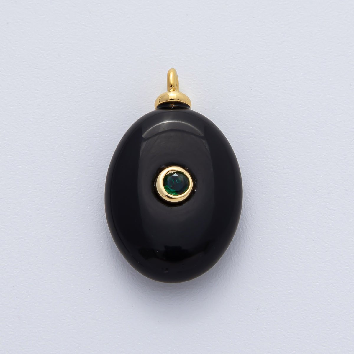 18K Gold Filled 25mm Black Onyx with Emerald Green CZ Oval Natural Gemstone Pendant | AF1448 - DLUXCA