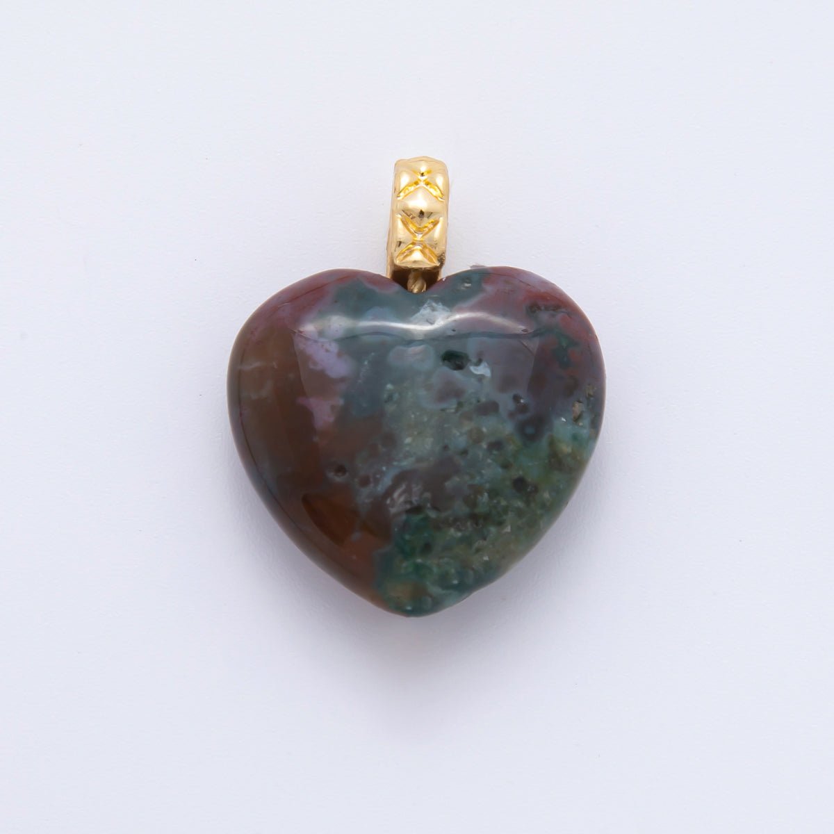 18K Gold Filled 25mm Carnelian, Agate, & Jade Gemstone Puffy Heart Shaped Charm | C766 C834 C846 - DLUXCA