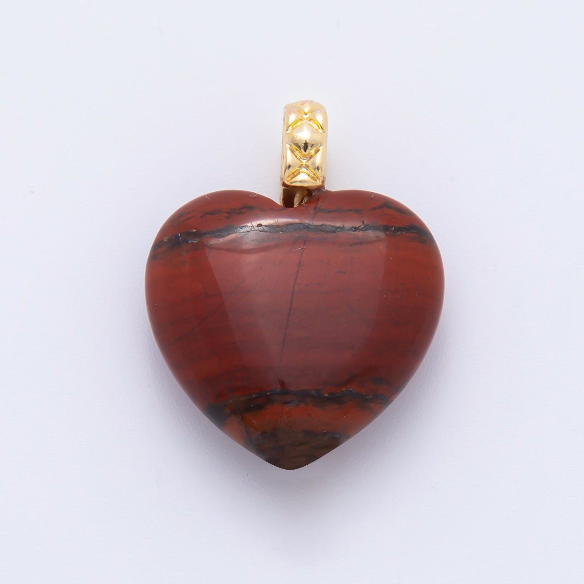 18K Gold Filled 25mm Carnelian, Agate, & Jade Gemstone Puffy Heart Shaped Charm | C766 C834 C846 - DLUXCA