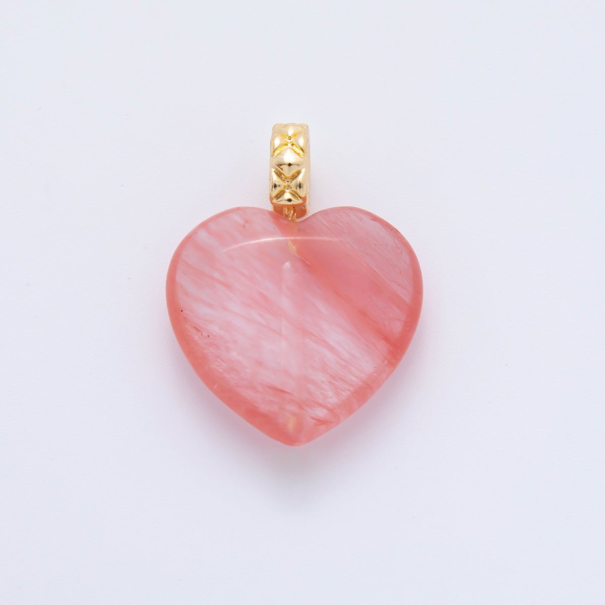 18K Gold Filled 25mm Carnelian, Agate, & Jade Gemstone Puffy Heart Shaped Charm | C766 C834 C846 - DLUXCA