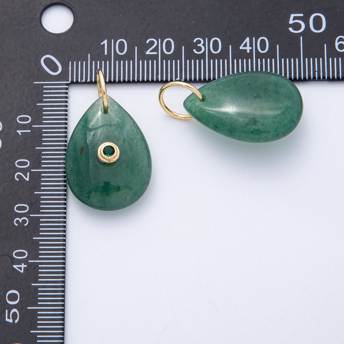18K Gold Filled 25mm CZ Embedded Natural Gemstone Teardrop Charm | AK109 - AK112 - DLUXCA