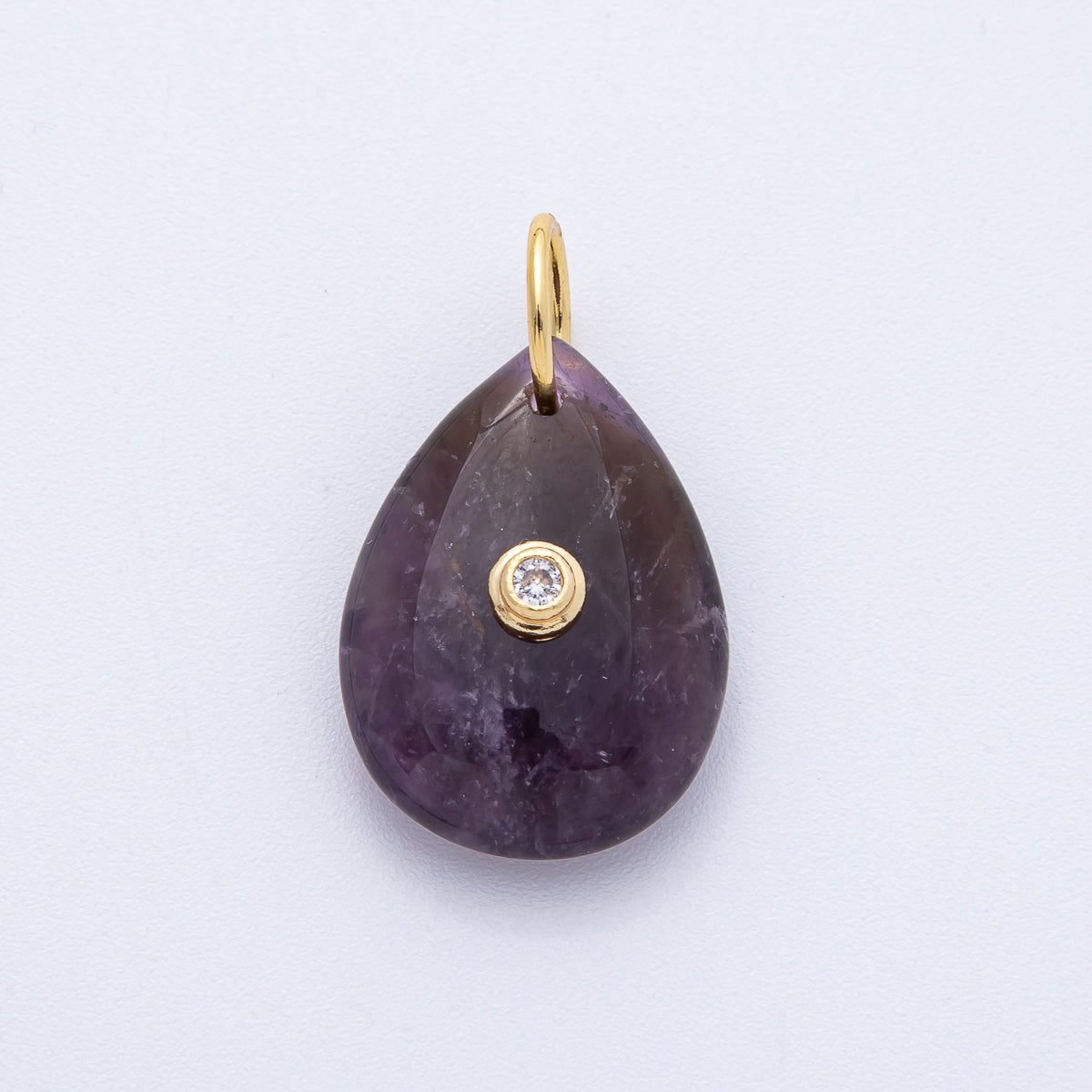 18K Gold Filled 25mm CZ Embedded Natural Gemstone Teardrop Charm | AK109 - AK112 - DLUXCA