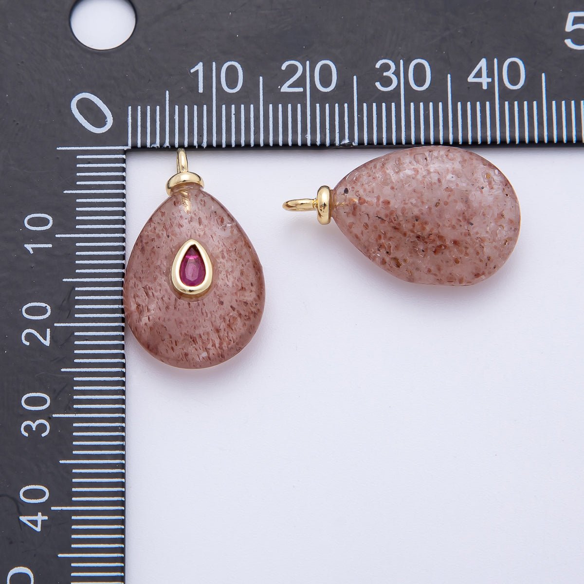 18K Gold Filled 25mm Fuchsia CZ Pear - Cut Accent Rose Quartz Gemstone Drop Charm | AF1324 - DLUXCA