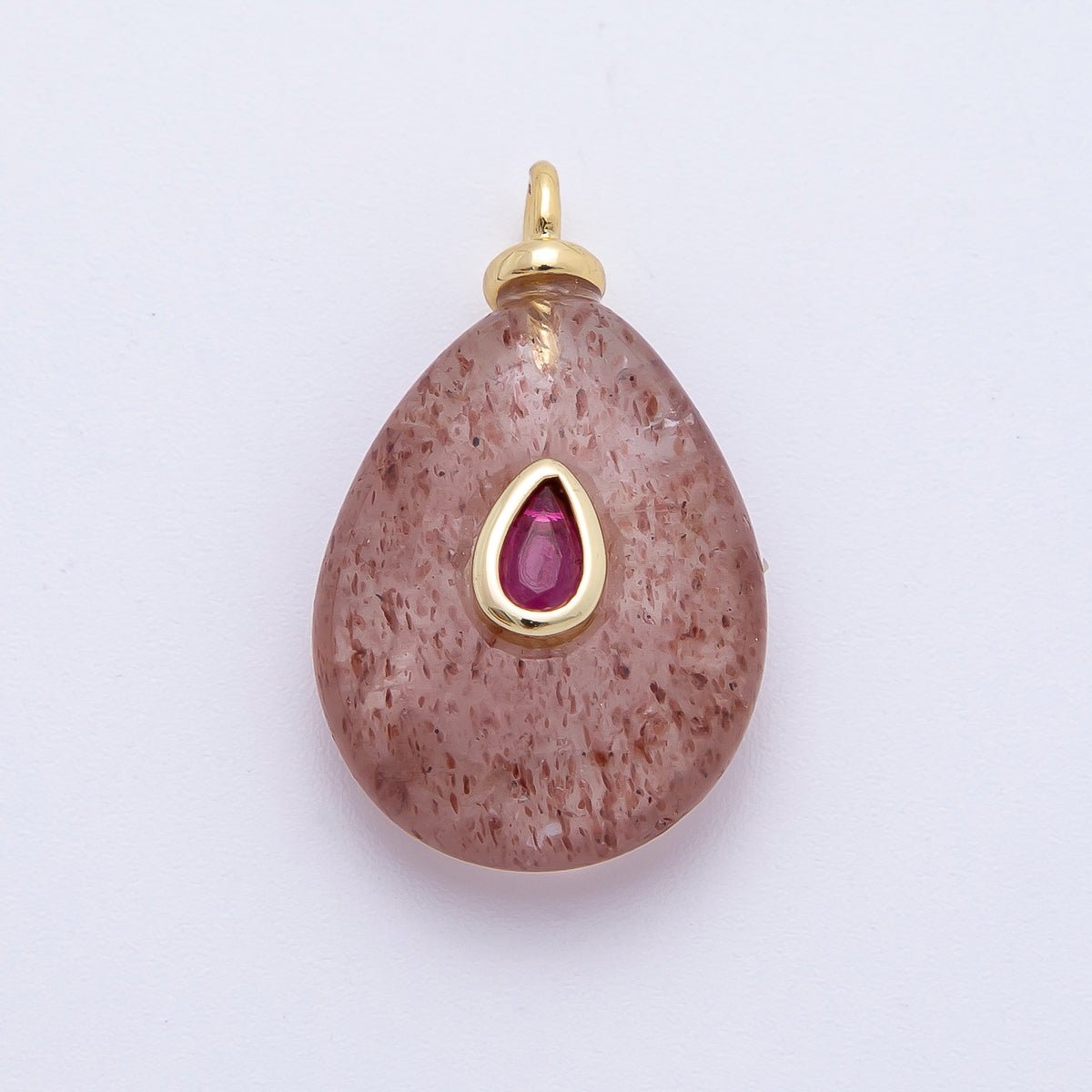 18K Gold Filled 25mm Fuchsia CZ Pear - Cut Accent Rose Quartz Gemstone Drop Charm | AF1324 - DLUXCA
