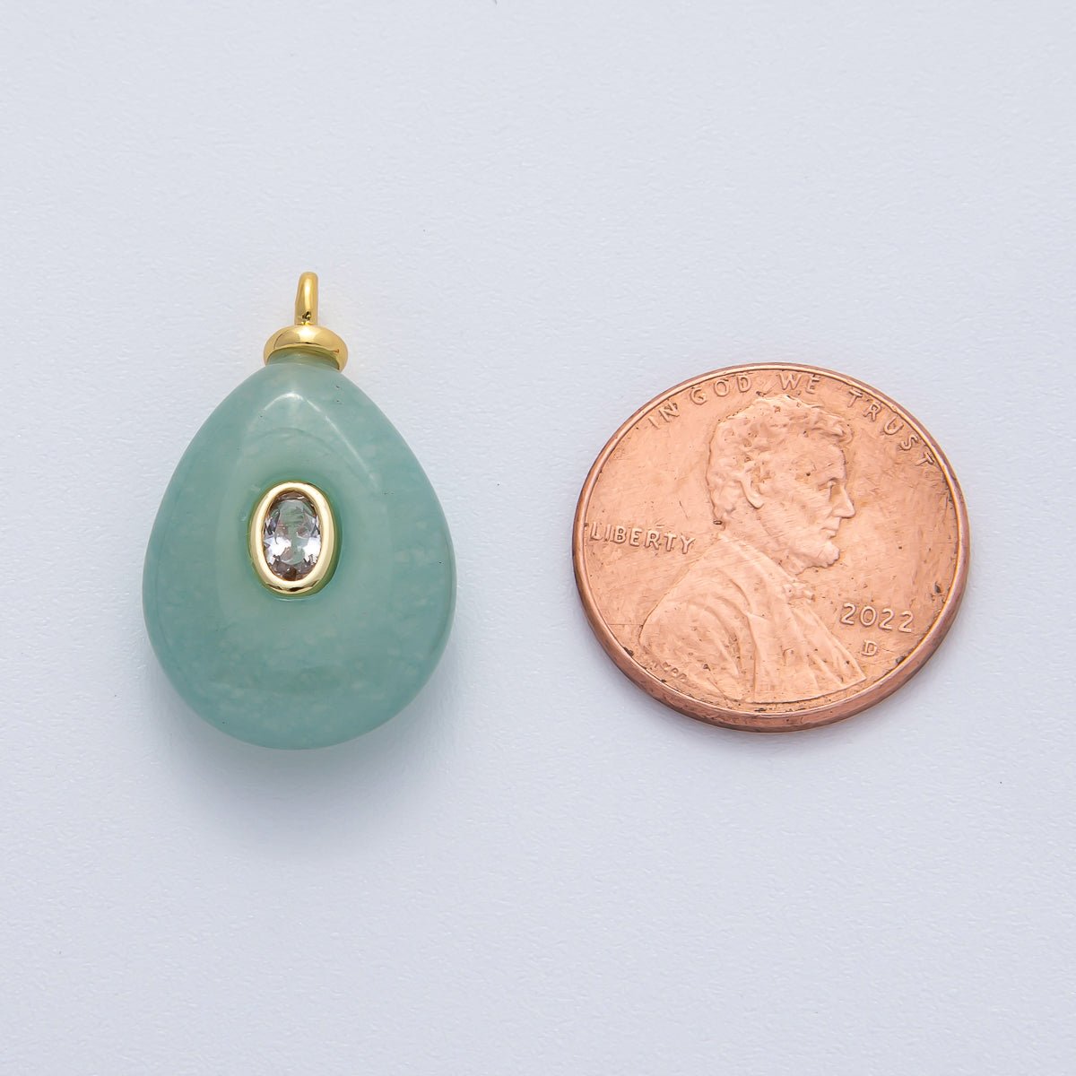 18K Gold Filled 25mm Green Aventurine with Clear CZ Teardrop Pear Natural Gemstone Pendant | AF1447 - DLUXCA