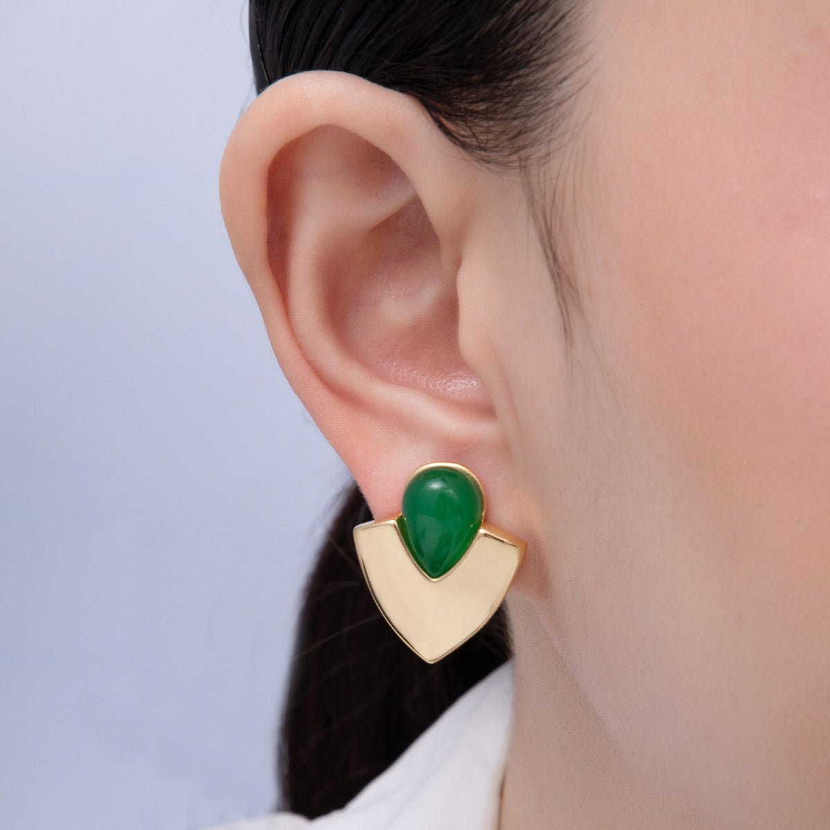 18K Gold Filled 25mm Green, Red Gemstone Geometric Stud Earrings | AD1682 AD1683 - DLUXCA