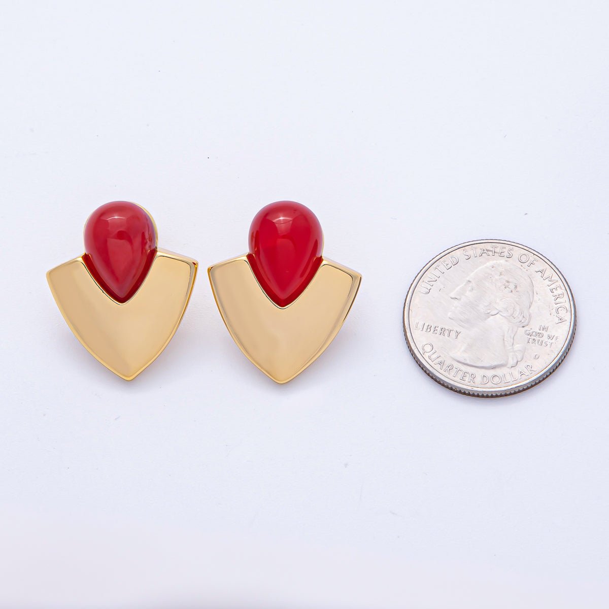 18K Gold Filled 25mm Green, Red Gemstone Geometric Stud Earrings | AD1682 AD1683 - DLUXCA