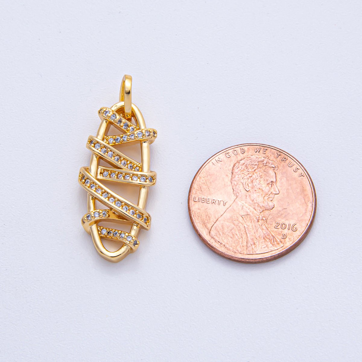 18K Gold Filled 25mm Micro Paved CZ Band Oval Geometric Charm | AK038 - DLUXCA