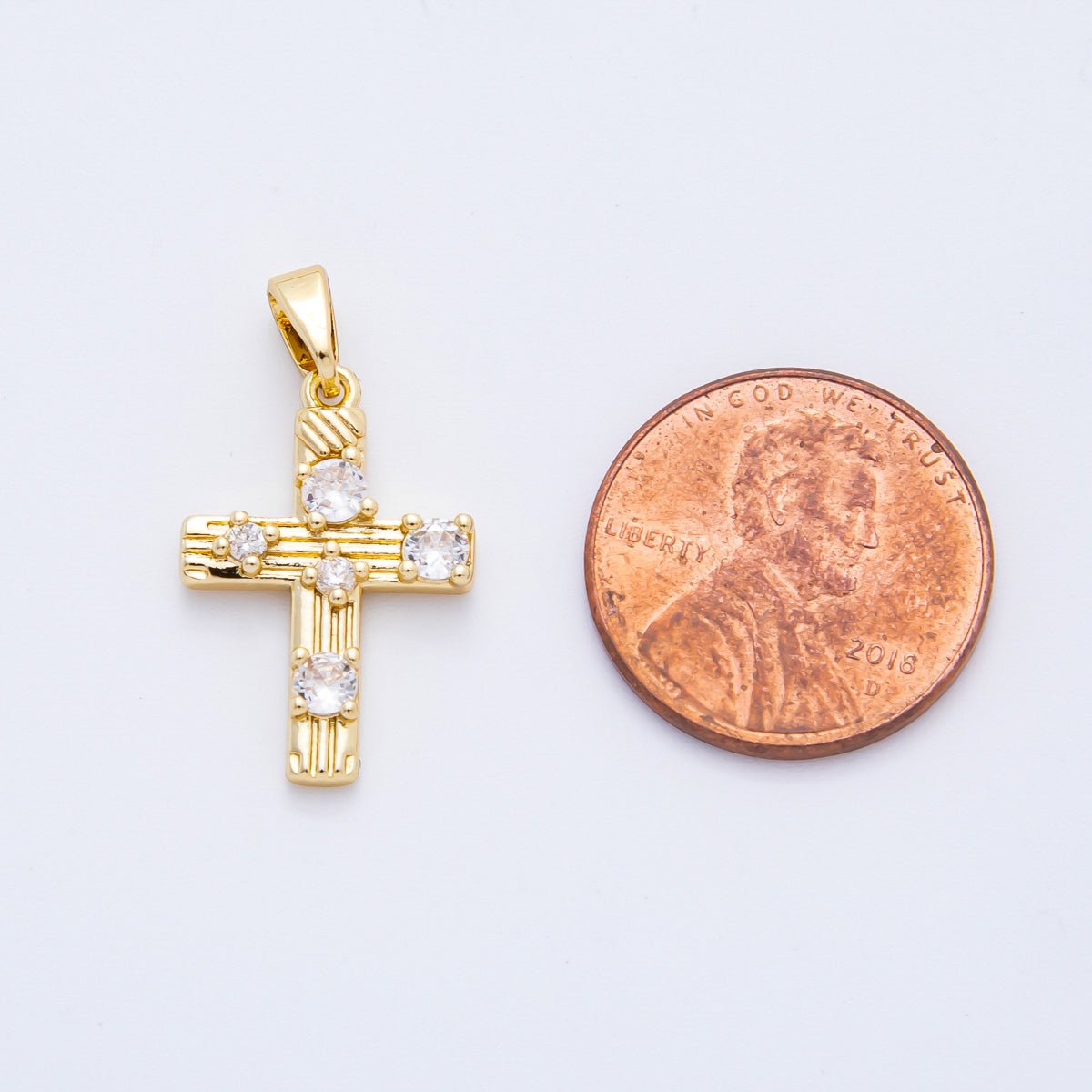 18K Gold Filled 25mm Micro Paved CZ Textured Christ Cross Pendant | AF - A1124 - DLUXCA