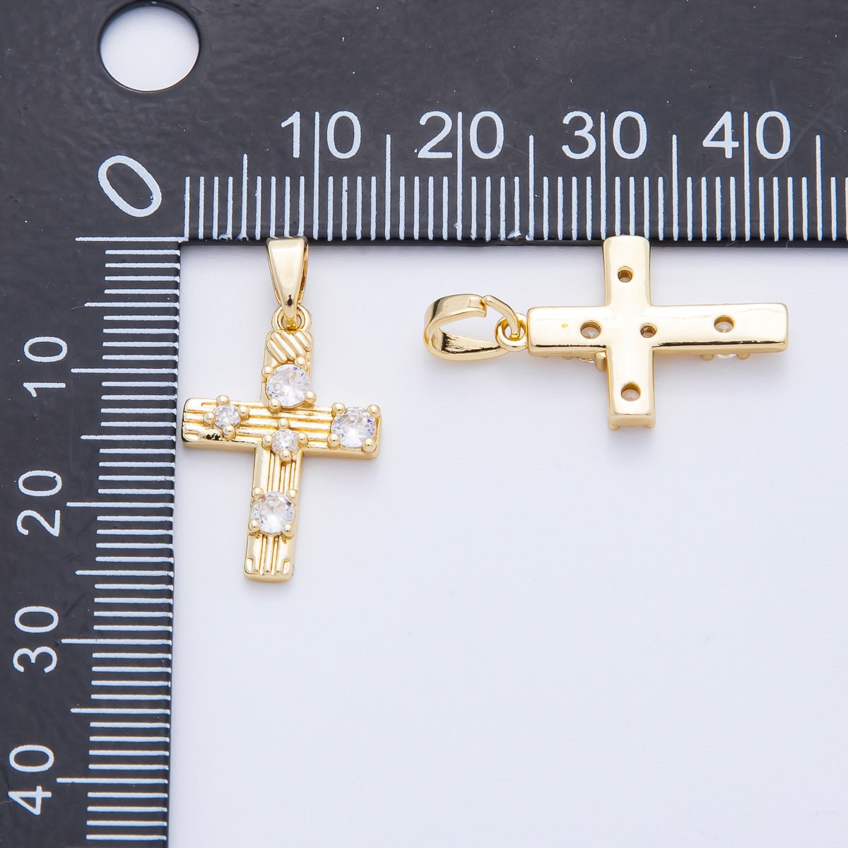 18K Gold Filled 25mm Micro Paved CZ Textured Christ Cross Pendant | AF - A1124 - DLUXCA