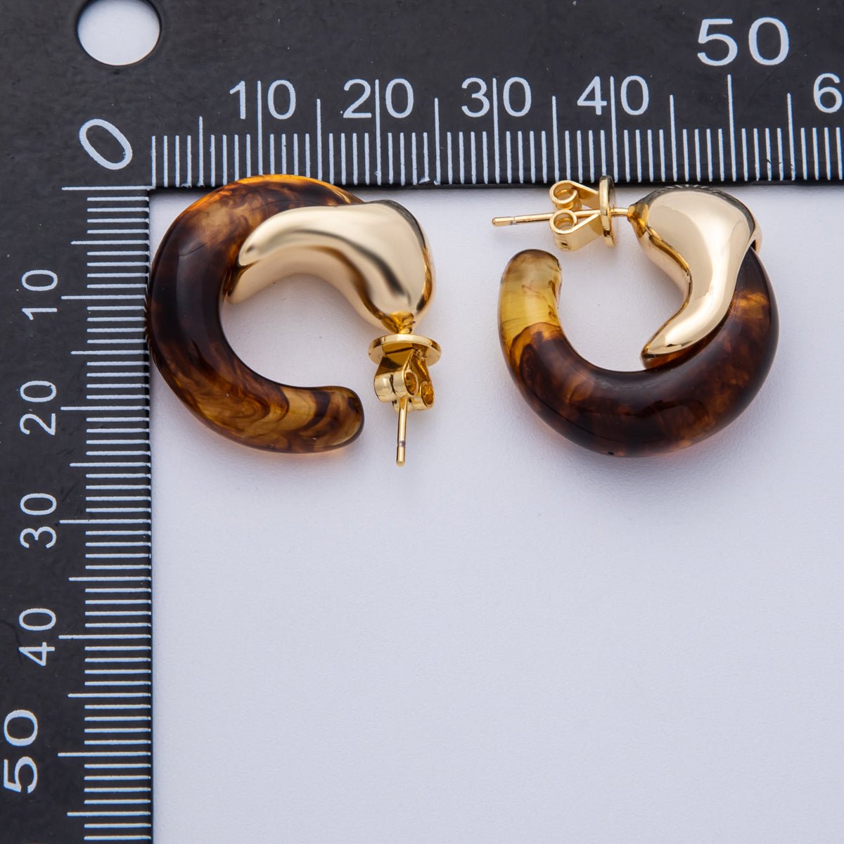 18K Gold Filled 25mm Molten Resin C - Shaped Hoop Earrings | Earrings - 00251 - DLUXCA