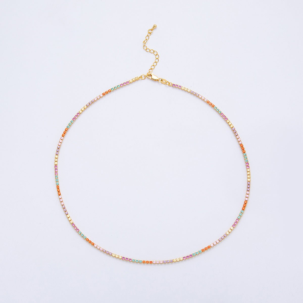 18K Gold Filled 2.5mm Multicolor CZ Tennis Chain 18 Inch Necklace w. Extender | WA - 04196 - DLUXCA