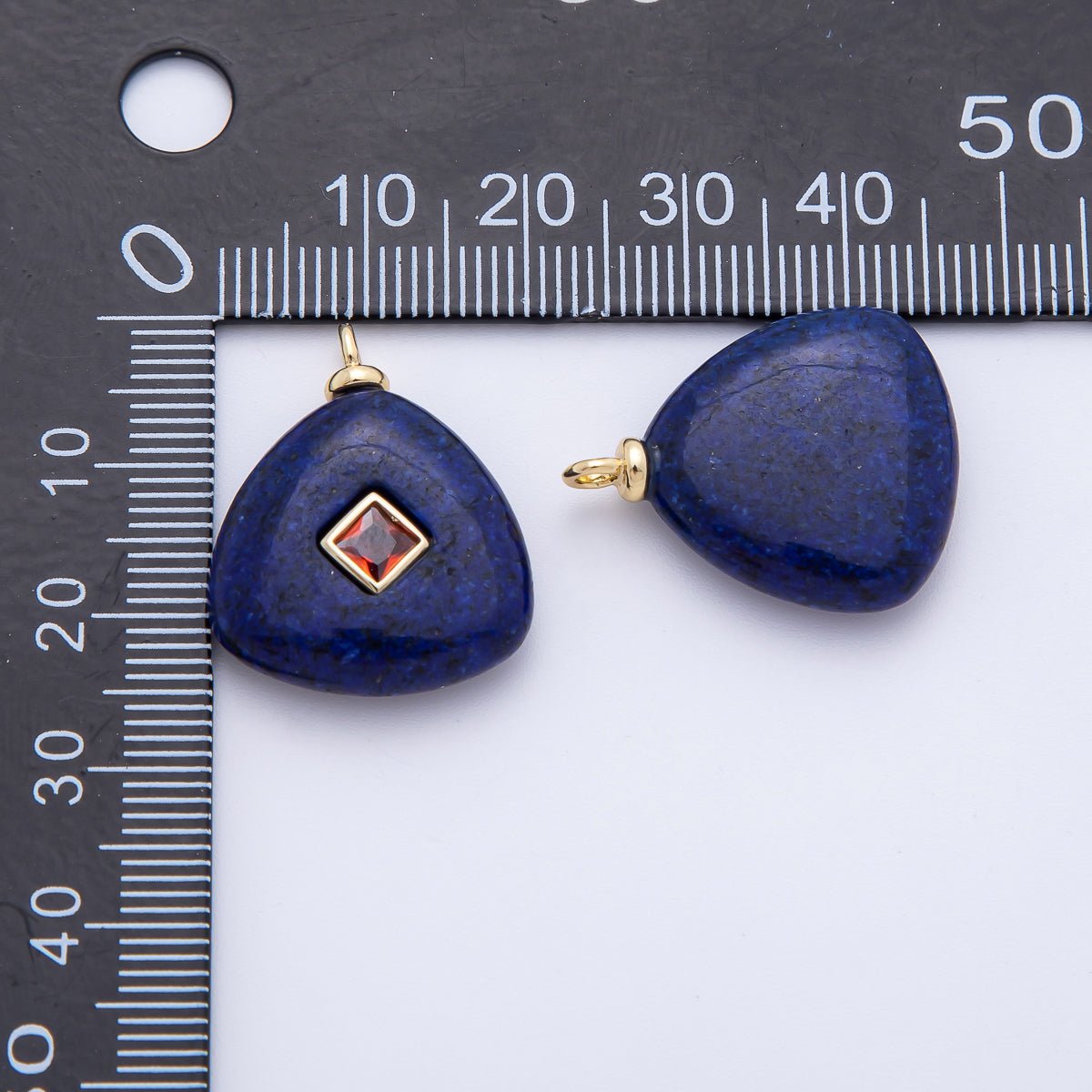 18K Gold Filled 25mm Orange CZ Rhombus Accent Triangle Lapis Gemstone Drop Charm | AF1329 - DLUXCA