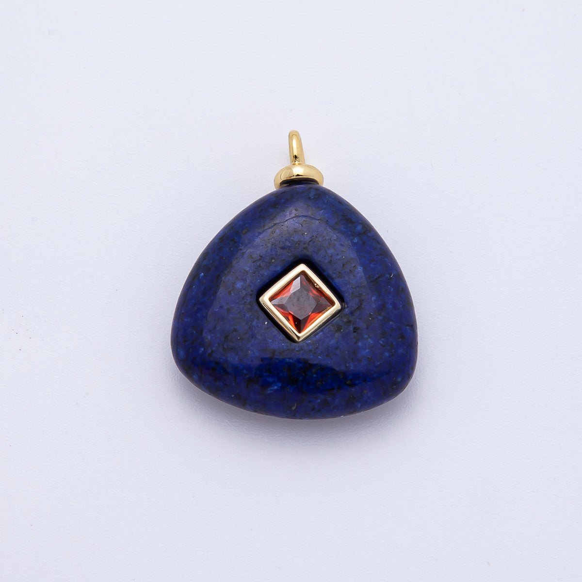 18K Gold Filled 25mm Orange CZ Rhombus Accent Triangle Lapis Gemstone Drop Charm | AF1329 - DLUXCA