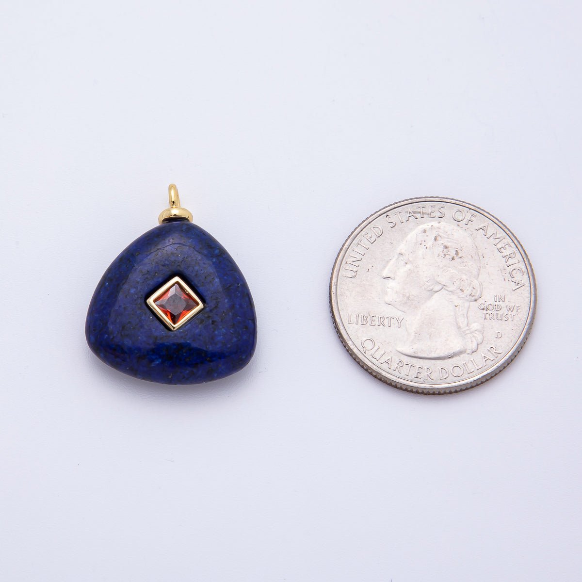 18K Gold Filled 25mm Orange CZ Rhombus Accent Triangle Lapis Gemstone Drop Charm | AF1329 - DLUXCA