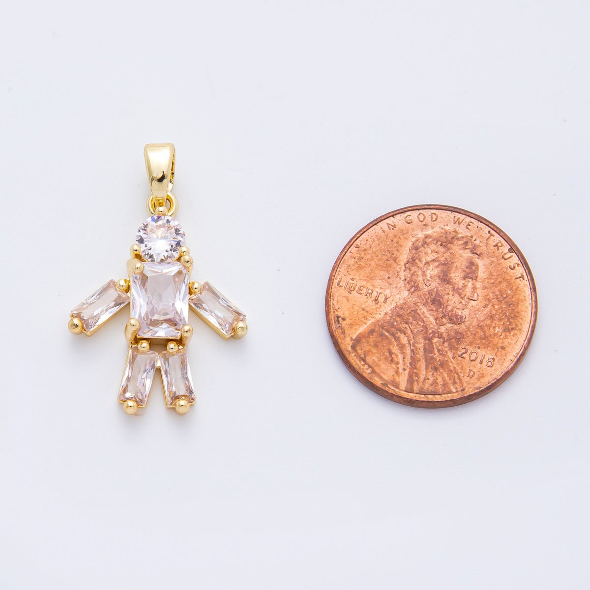 18K Gold Filled 25mm Rectangular & Round CZ Robot Stickman Pendant | AF - A1126 - DLUXCA