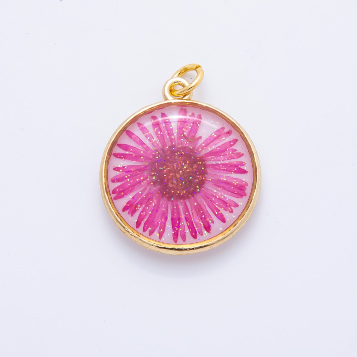 18K Gold Filled 25mm Resin Hot Pink Daisy Flower Charm | AH850 - DLUXCA