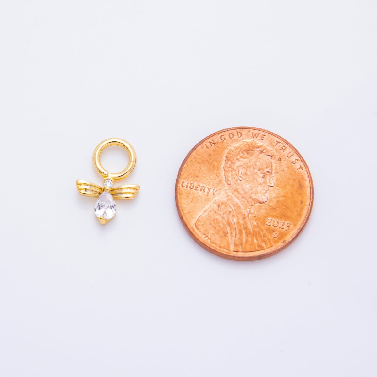 18K Gold Filled 25mm Teardrop CZ Guardian Angel Bee Charm | AH844 - DLUXCA