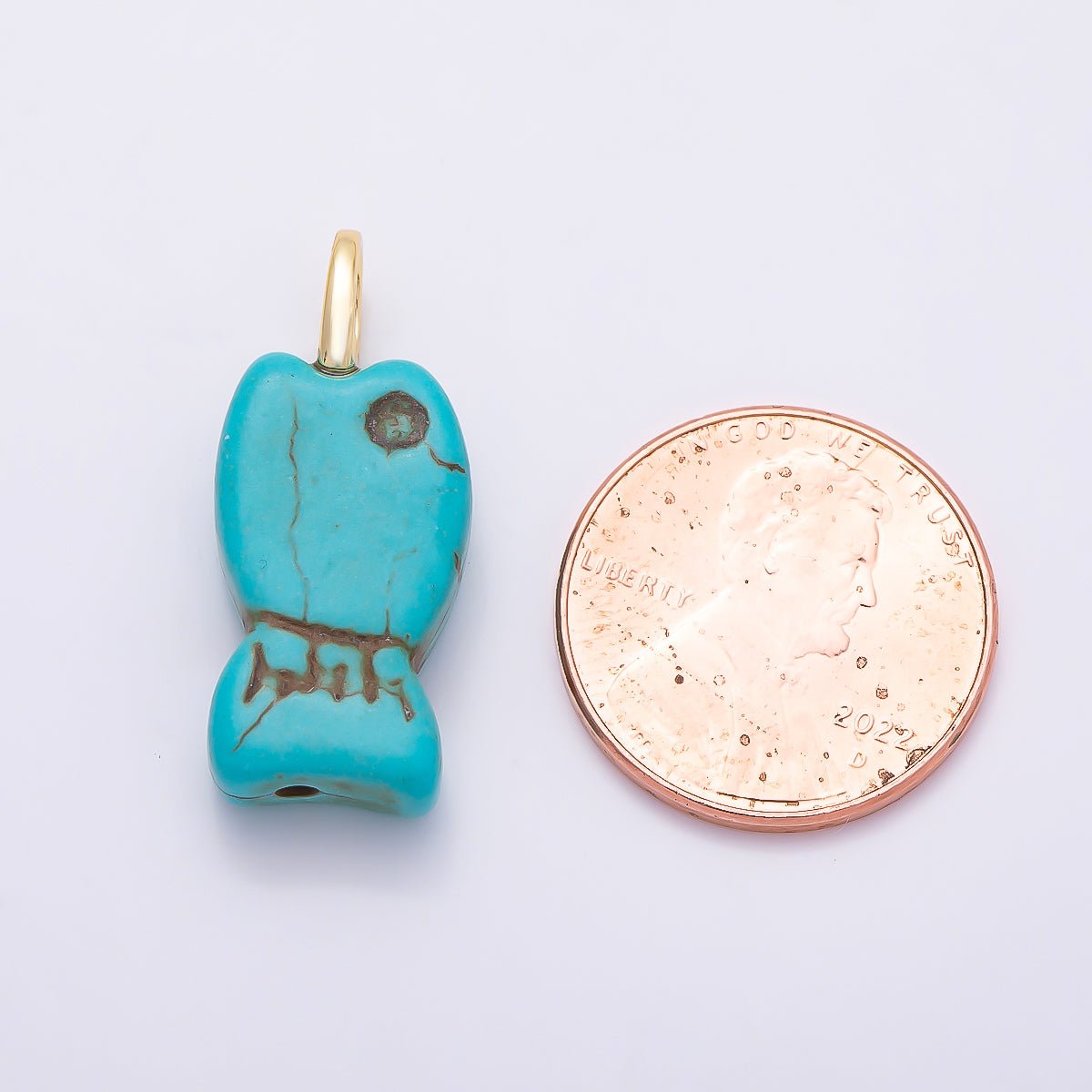 18K Gold Filled 25mm Turquoise Gemstone Fish Animal Pendant | Charms-01348 - DLUXCA