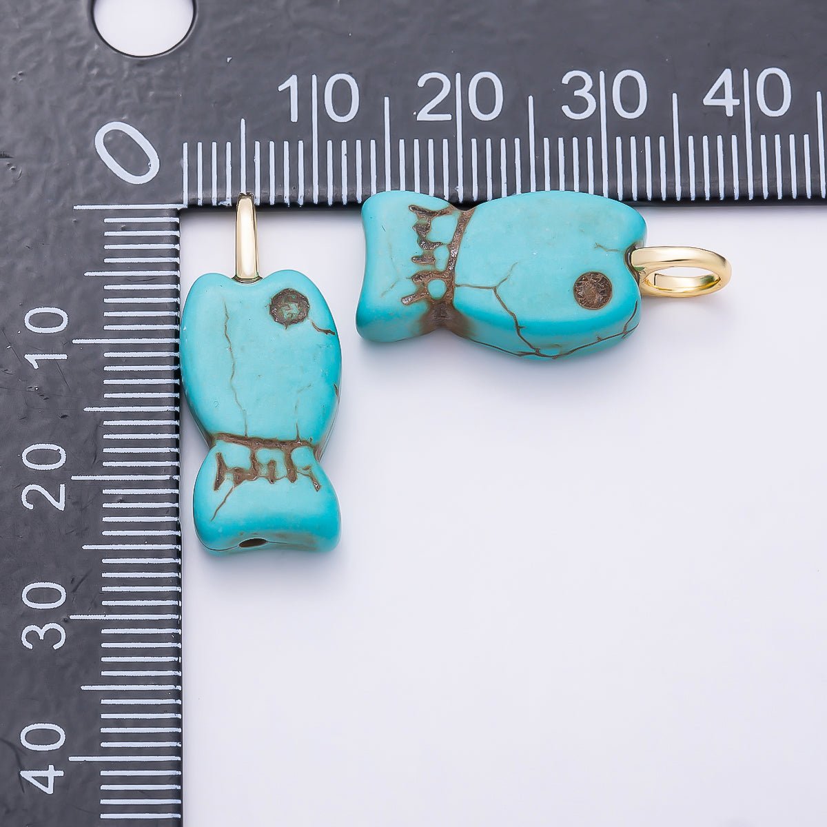 18K Gold Filled 25mm Turquoise Gemstone Fish Animal Pendant | Charms-01348 - DLUXCA