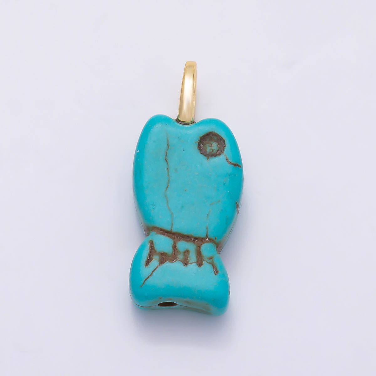18K Gold Filled 25mm Turquoise Gemstone Fish Animal Pendant | Charms-01348 - DLUXCA